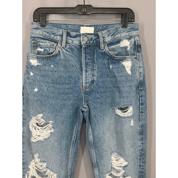 Boyish Jeans Womens 27 Blue The Tommy High Rise Straight Distressed Vegan Denim - Picture 2 of 16